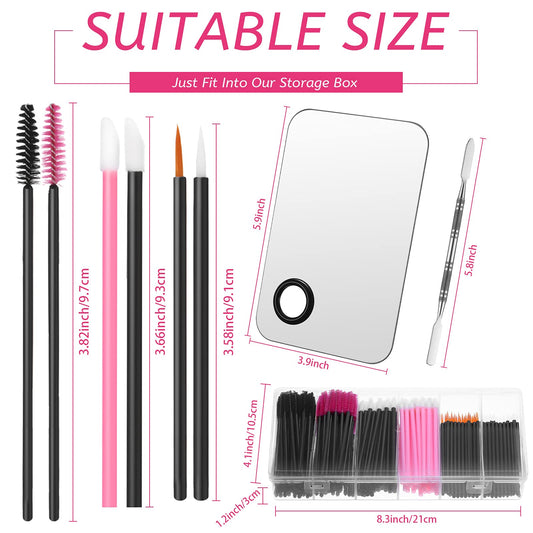 260 Pieces Disposable Makeup Tools Kit, Includes Eyeliner Brushes Mascara Wands Lipstick Applicators Plastic Storge Box Short Waterproof Cape Stainless Steel Makeup Palette and Spatula (Mixed Color)