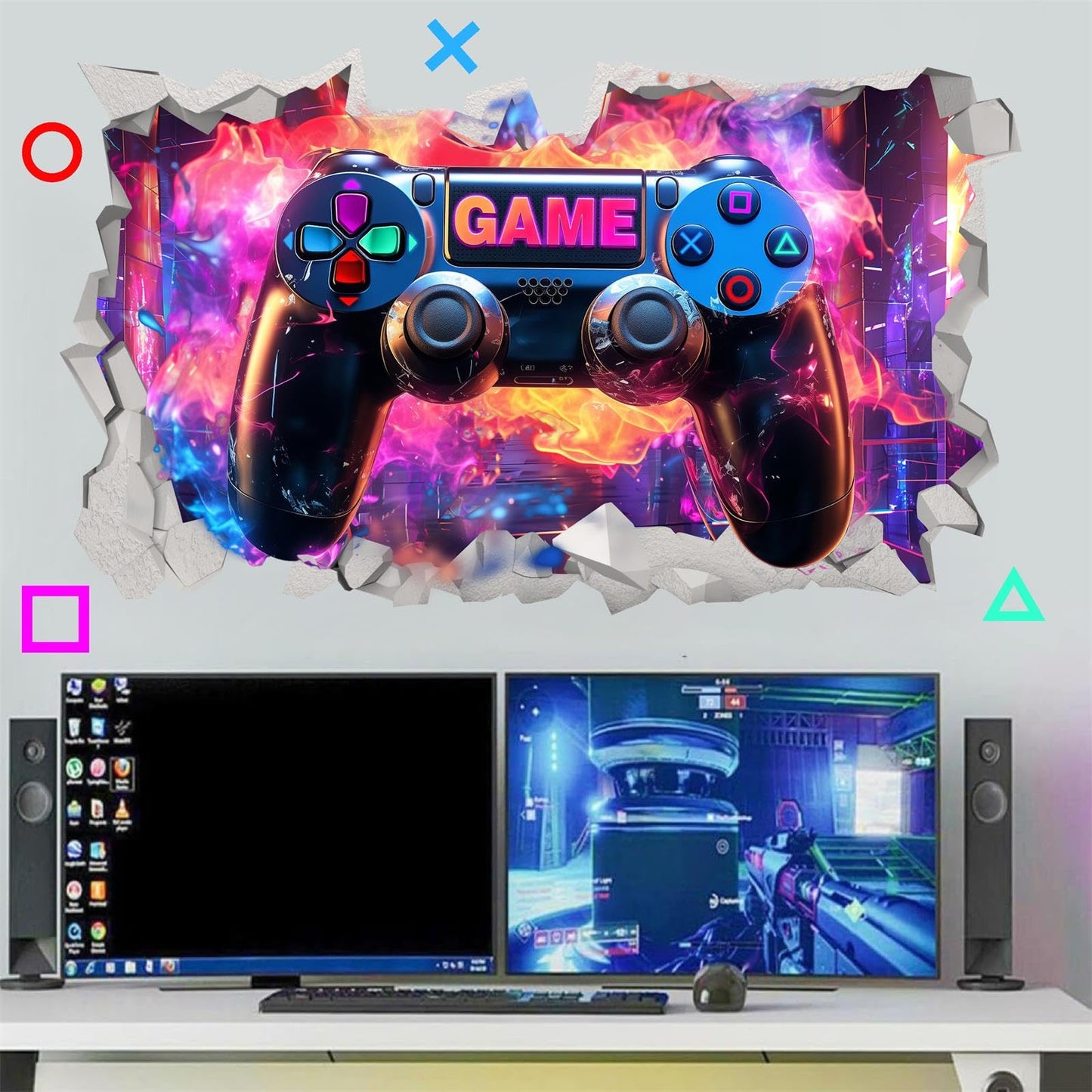 Gaming Wall Decals Gamer Wall Stickers Video Game Wall Art Murals Decals for Teenager Boys Room Broken Wall Gamer Controller Decoration Wallpaper Wall Sticker for Kids Bedroom Playroom Game Lover Gift