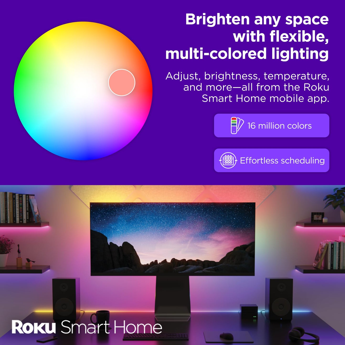 Roku Smart LED Light Strip+, 32.8ft - Color Options with Adjustable Brightness & Temperature - Peel & Stick WiFi Smart Strip Lights Works Voice, Alexa & Google Assistant - Smart Home Product