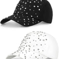 Loopeer Lot de 2 casquettes de baseball réglables et respirantes en strass pour femmes et hommes, casquette de sport décontractée à paillettes (noir, blanc)