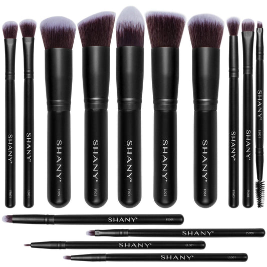 SHANY Makeup Brushes - Black Bombshell - 14-Piece Brush Set – Foundation Powder Concealers Eye Shadows Makeup brushes - Complete Kabuki Makeup Brush Set in Black - 14 PCS