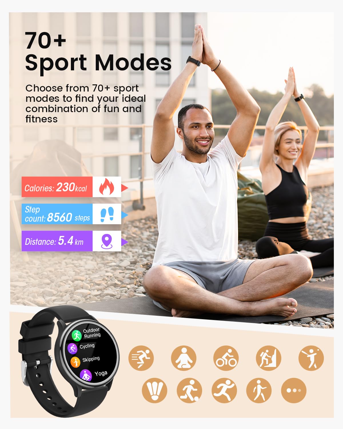 [3 Watch Bands] Smart Watch, 1.27" Smart Watches for Women Men(Answer/Make Call), Fitness Watches with Heart Rate/Sleep/Sp02/Steps Monitor, 70 Sports Modes, 5ATM Waterproof for IOS & Android Phones