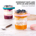 KITCHOP Overnight Oats Containers with Lids and Spoon,Mason Jars,16 Oz Glass Oatmeal Container to Go for Chia Pudding Yogurt Salad Cereal Meal Prep Jars (White,Grey,Purple,Light Green(Pack of 4)