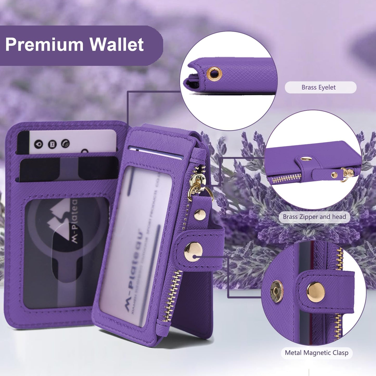 M-Plateau Phone Wallet Stick On, Credit Card Holder for Women Attachable 3M Sticker,Phone Card Holder Compatible with iphone 15 pro case and Most Smartphones (Dark Purple)