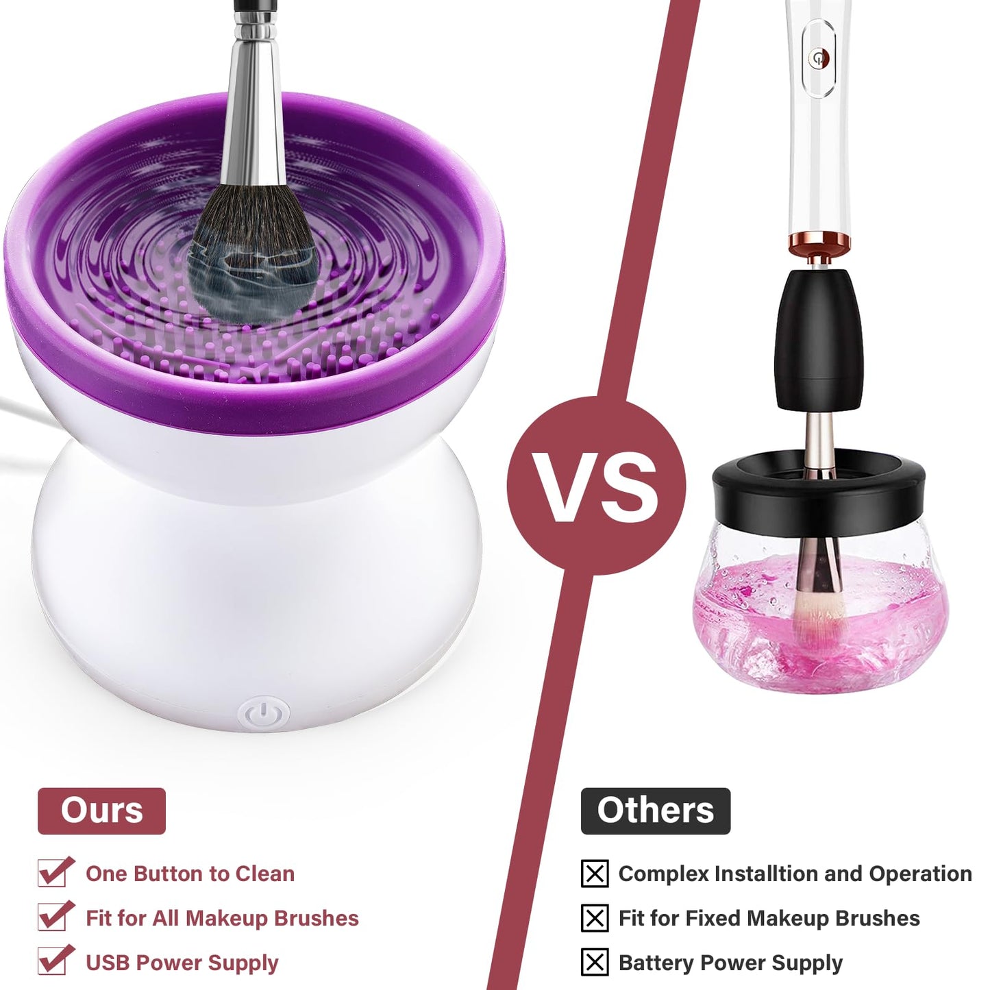 Makeup Brush Cleaner, Travel Automatic Makeup Brush Cleaner Machine with Make Up Brush Cleanser for Makeup Brush, Makeup Sponge, Powder Puff, All Size Makeup Brush Set