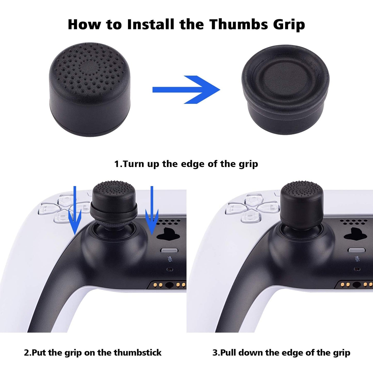 Empuñaduras ergonómicas negras para el pulgar para PS5, PS4, Xbox Series X/S, Xbox One, Xbox One X/S, Switch Pro Controller, con 3 alturas convexas y cóncavas, diseño de grano de diamante y bomba de grietas