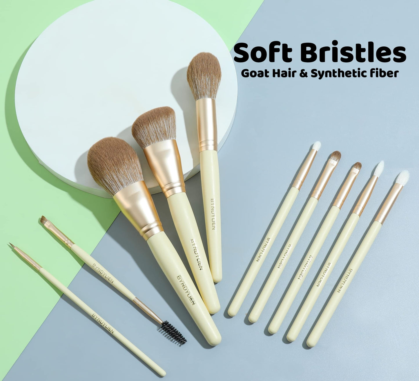 BYNDYLIEN Makeup Brush Set - 10PCS Makeup Brushes with Makeup Bag, Synthetic Goat Hairs Bristles and Wood Handle including Eyeshadow Brushes, Concealer, Eyeliner, Eyebrow Makeup Brush and Lip Brush