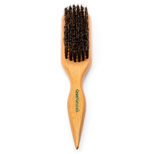 GranNaturals Boar Bristle Slick Back Hair Brush for Sleek Ponytail Bun & Smoothing Baby Hairs, Flyaways, Edge Control - Backcombing & Teasing Hairbrush with Wide Rat Tail for Sectioning & Parting