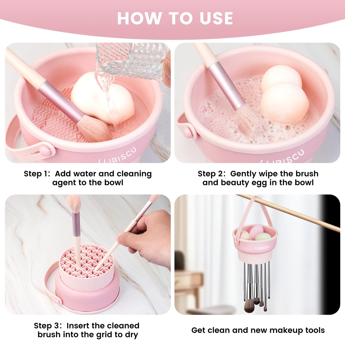 LLIBISCU Makeup Brush Cleaner, 3 in 1 Clean, Dry, Storage Makeup Brush Cleaners Mat, Environmentally Friendly Silicone Makeup Brush Cleaning Bowl, Makeup Brush Cleaner for Makeup Lovers