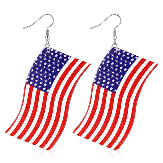 Turandoss 4th of July Patriotic Earrings for Women, American Flag Earrings Cute Leather Dangle Flag Earrings Handmade Independence Day Earrings for Women Jewelry Gifts