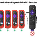 Paquete de 2 fundas para control remoto Roku Smart TV Steam Stick, funda de silicona universal para la mayoría de los modelos de control remoto Roku con cordón (negro + rojo)