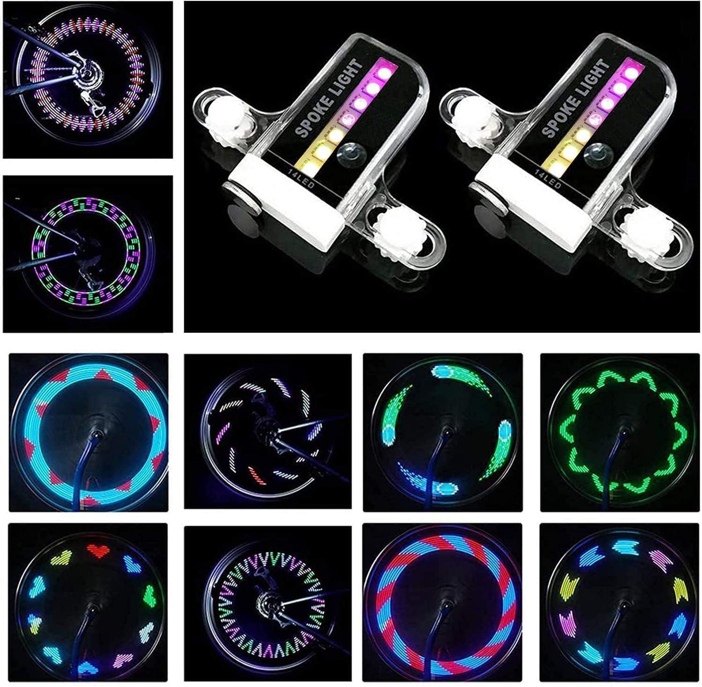 Luces para ruedas de bicicleta (paquete de 2) - Luces LED impermeables para radios de bicicleta - Accesorios para bicicleta - 30 patrones diferentes de cambio - Gran regalo para adultos y niños