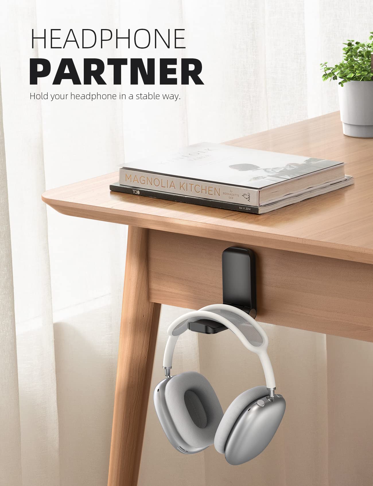 Soporte para auriculares Lamicall, soporte adhesivo para auriculares, soporte con gancho para auriculares, soporte para auriculares con clip debajo del escritorio, abrazadera para auriculares para Airpods Max, HyperX, Sennheiser, color negro