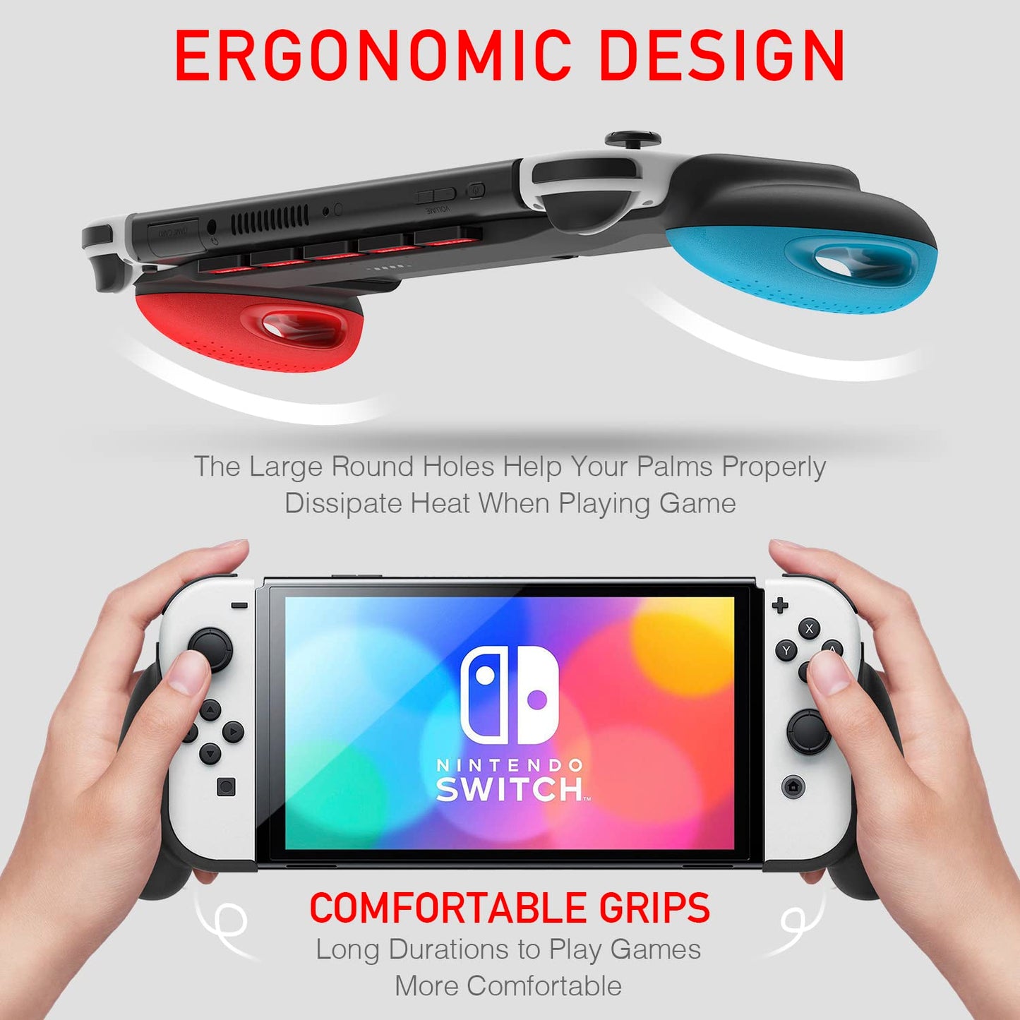 Estuche MEQI Grip compatible con Nintendo Switch OLED, diseño único mejorado con 5 ranuras para juegos, agarre cómodo y ergonómico, accesorios para Switch