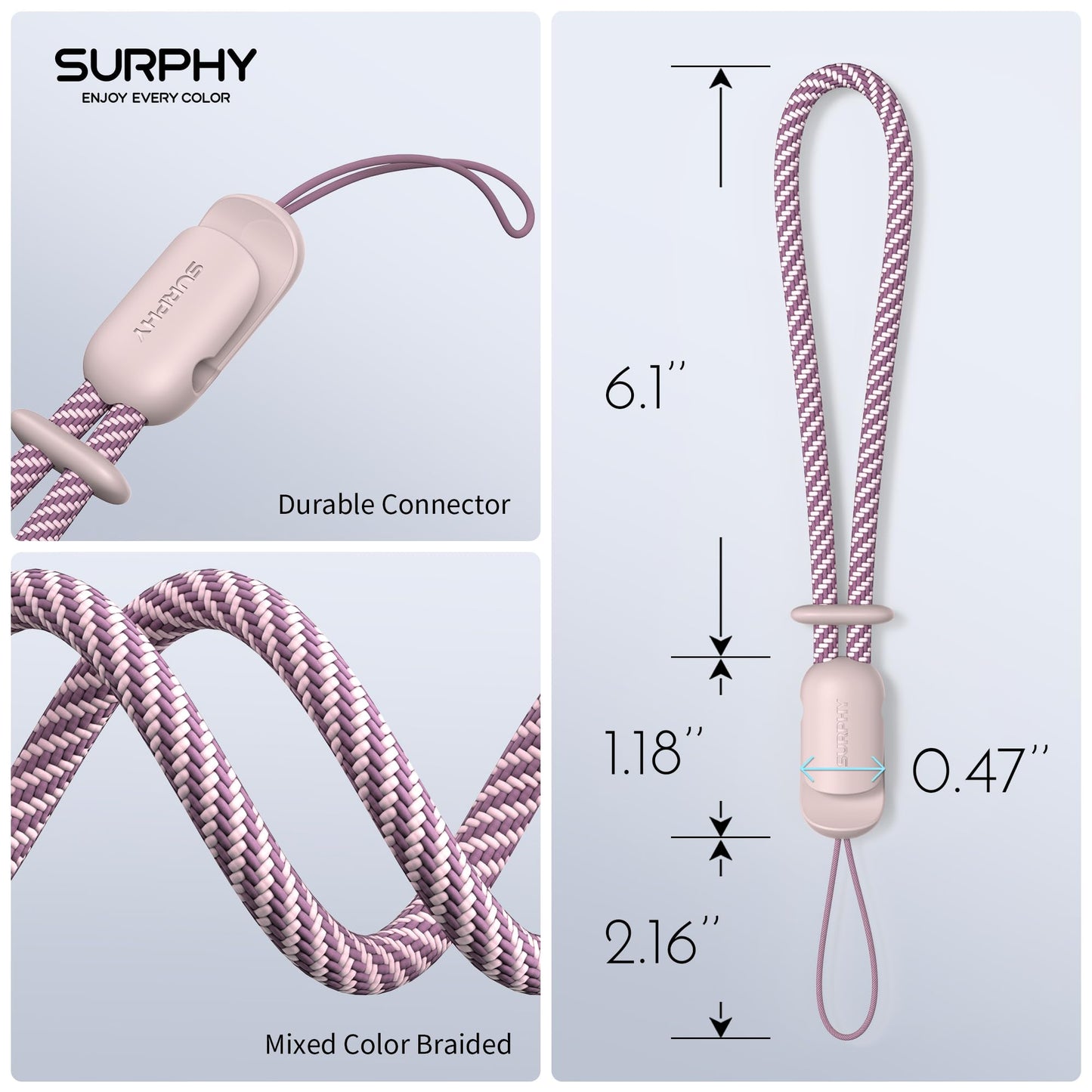 SURPHY 2 Pack Phone Lanyard, Phone Wrist Strap, Anti Theft Phone Strap, Phone Charm with 2-Color Braided, Phone Wrist Lanyard for Women and Men, Pink & Gray