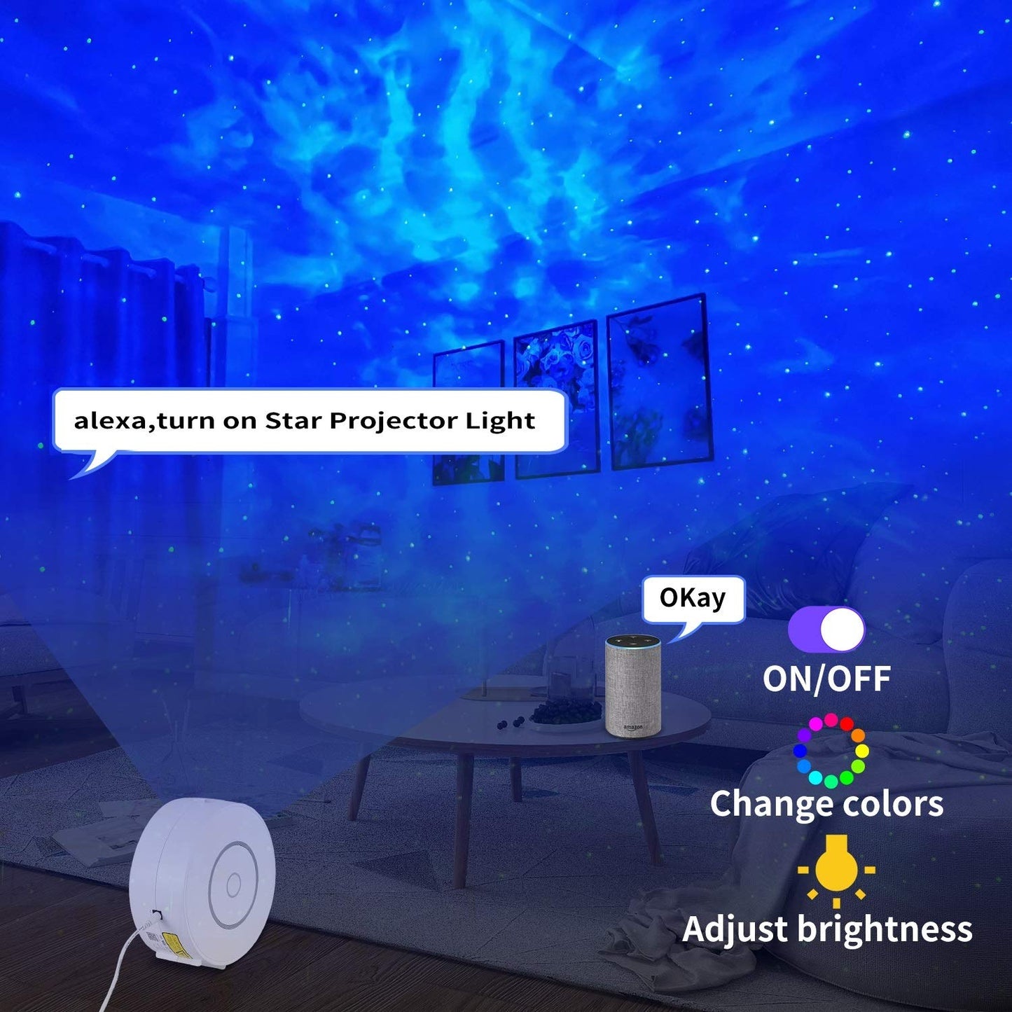 Projecteur d'étoiles intelligent CHIGIH Galaxy, veilleuse LED ciel étoilé, veilleuse de plafond nébuleuse avec application et commande vocale pour salle de jeux, chambre à coucher, home cinéma, tente de camping