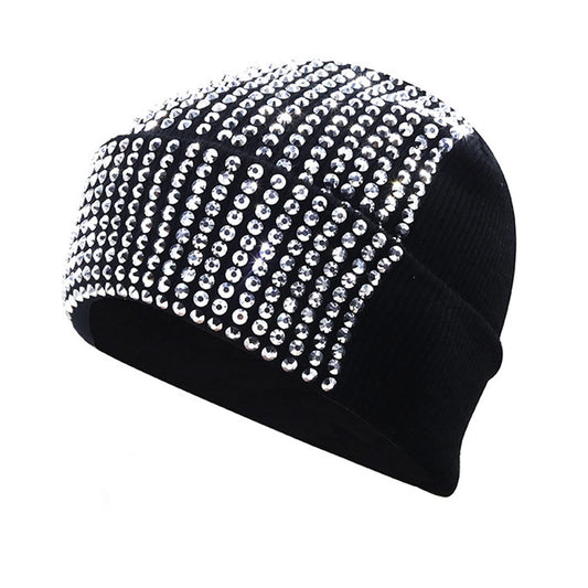 Eilova Orityle Bonnet brillant à strass pour femme Y2K Skull Beanies Hiver Tricot Neige Doux Chapeau Extensible Ski Chapeaux