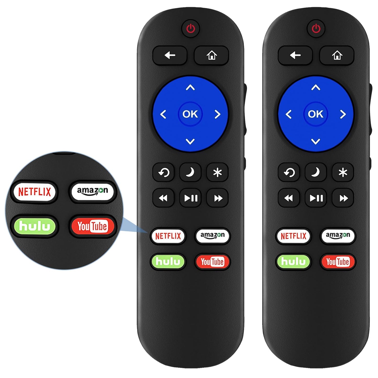 Paquete de 2 controles remotos compatibles con todos los controles remotos de Roku TV, universales para Hisense Roku/TCL Roku/Onn Roku/Element/Sharp/Haier/Hitachi/LG/Sanyo/JVC/Magnavox/RCA/Philips/Westinghouse Roku Series Smart TV