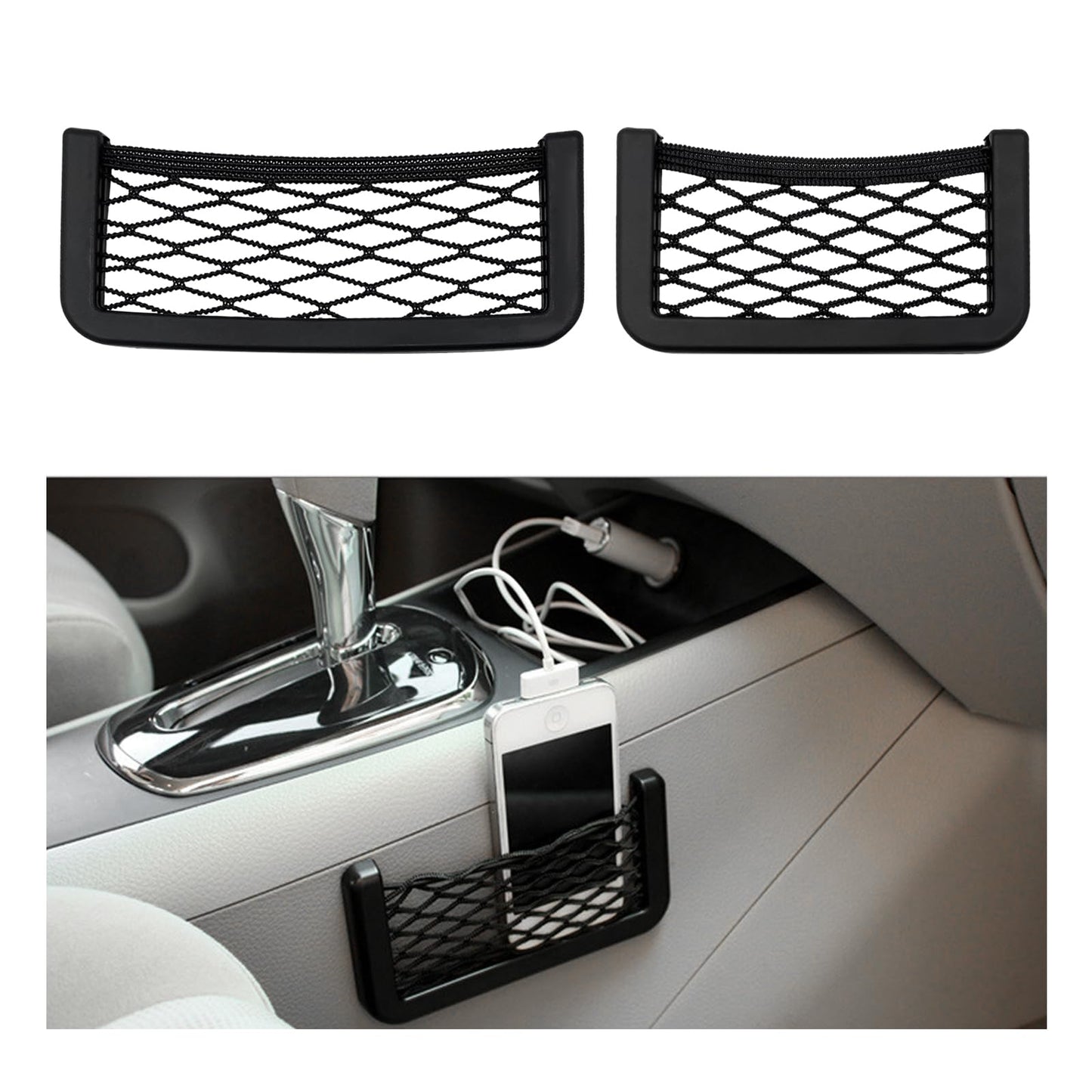 Dickno 2 PCS Car Pocket Phone Net, Universal Seat Side Storage Net Bag with Double Sided Tape, Automotive Frame Storage Net Pocket, Vehicle Interior Organizer for Phone Purse Bag