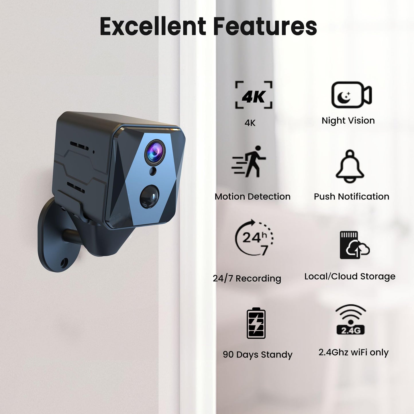 vebiliki Spy Camera, 4K QHD Hidden Camera, WiFi Camera, Cloud & SD Storage Mini Camera, Wireless Indoor Camera, AI Motion Detection Camera, Auto Night Vision Cameras for Home Security