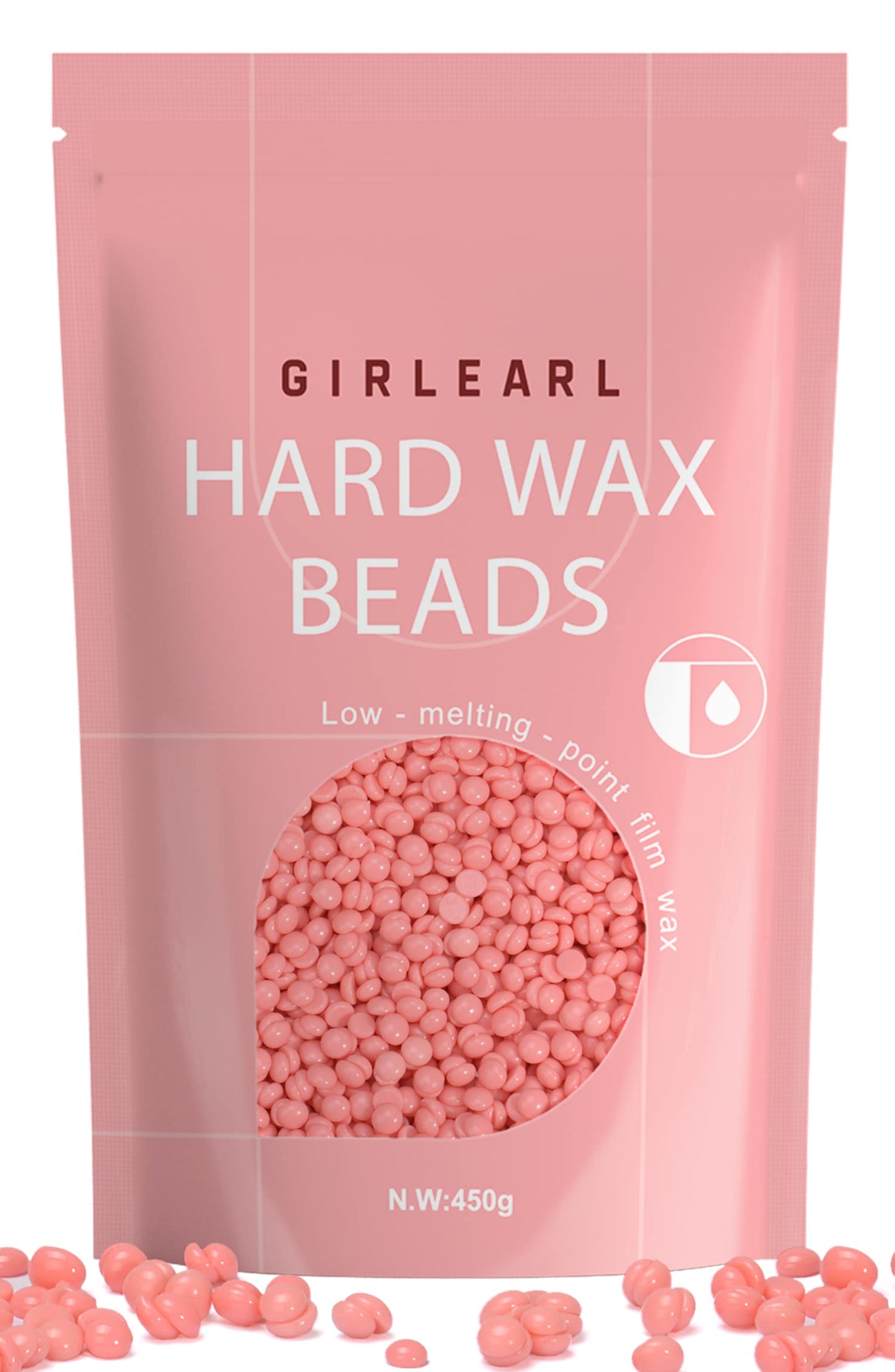 GIRLEARLE Perlas de cera dura, 1 lb de perlas de cera para depilación de pieles sensibles con fórmula de rosa, perfectas para todo el cuerpo, rostro, bikini brasileño y piernas en casa, recarga de cera para mujeres y hombres (rosa)