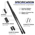 Molain 4PCS Fine Long Tweezer Tongs Professional, 12" and 10" Stainless Steel Kitchen Tongs for Cooking, Black Long Cooking Tweezers Tongs for Kitchen, Food, Cooking, Repairing, Sea Food and BBQ