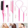 Hair Styling Tools Set 8 Pieces -4 Topsy hair Tail Tools 2 Rat Tail Combs, 1 Slick Back Hair Bristle Brush and 1 Edge Control Brush,Hair Pull Through Tools for Woman Girl Hair Styling. Pink Linmxiy