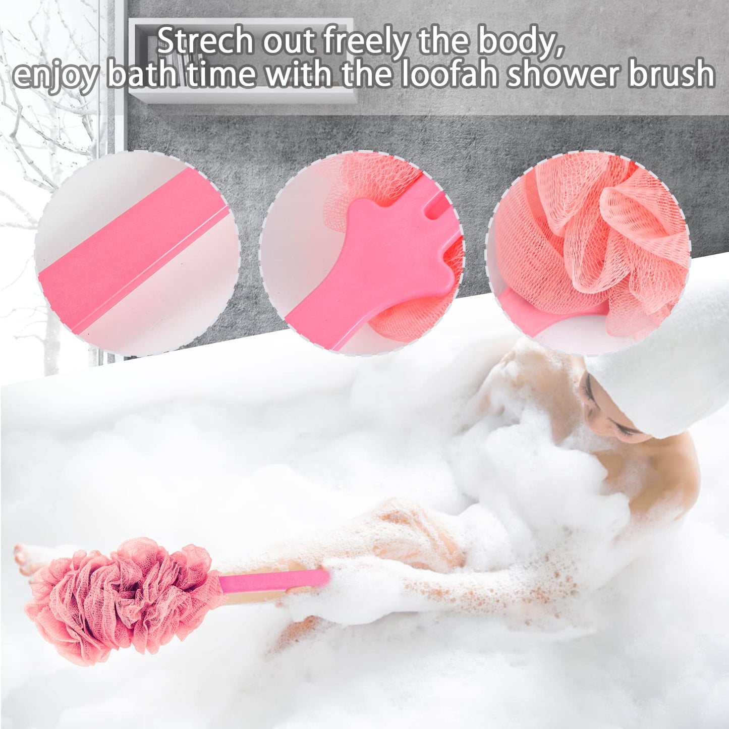 Evmliy 2Pack Back Scrubber for Shower, Loofah Sponge Brush Exfoliating Body, Long Handle Scrub Brush for Shower with Loofah on a Stick for Back Use, Bathing Accessories Body Brushes (2Pack)