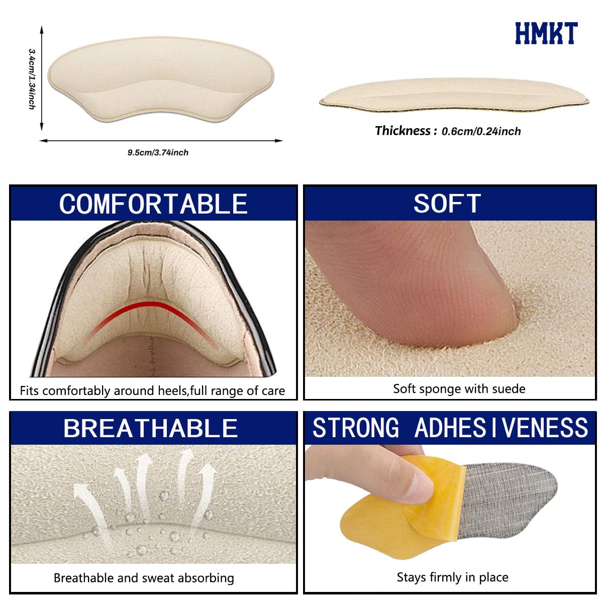 Heel Grips Liner Cushions Inserts for Loose Shoes Heel Pads and Metatarsal Pads for Shoes Too Big Women Men Prevent Heel Pain Blisters (Beige+Black)