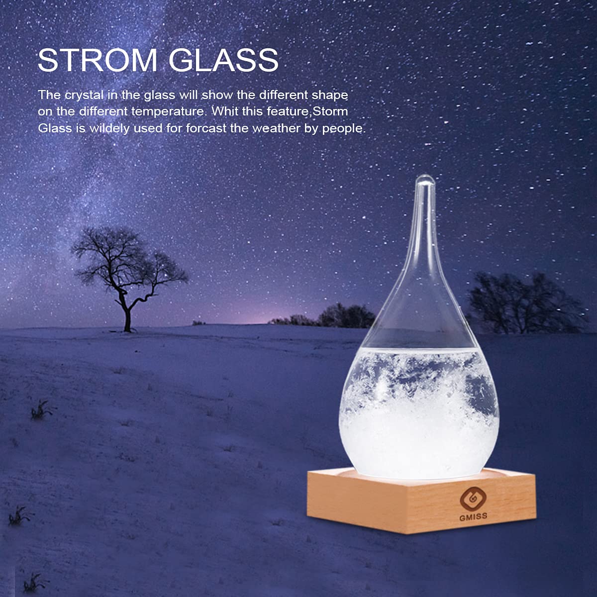 Station météo Storm Glass, prévisionniste météo, baromètre en verre en forme de goutte, décorations de Noël, bouteilles en verre pour la maison et le bureau (S)