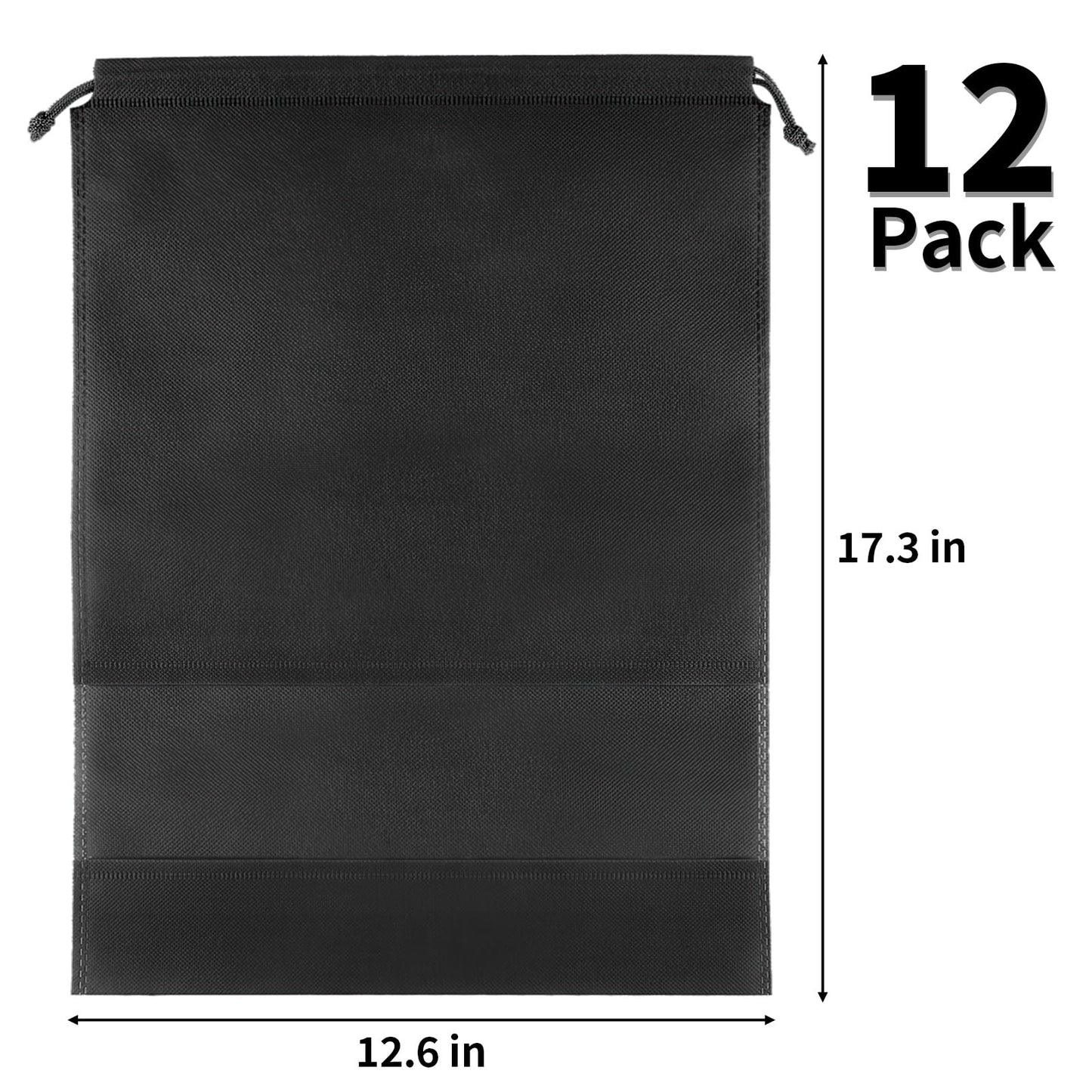 12 Pack Shoe Bags for Travel, Large Travel Shoe Bags for Packing with Clear Window, Dustproof Drawstring Travel Shoe Storage Bags Travel Essentials for Men & Women, Black