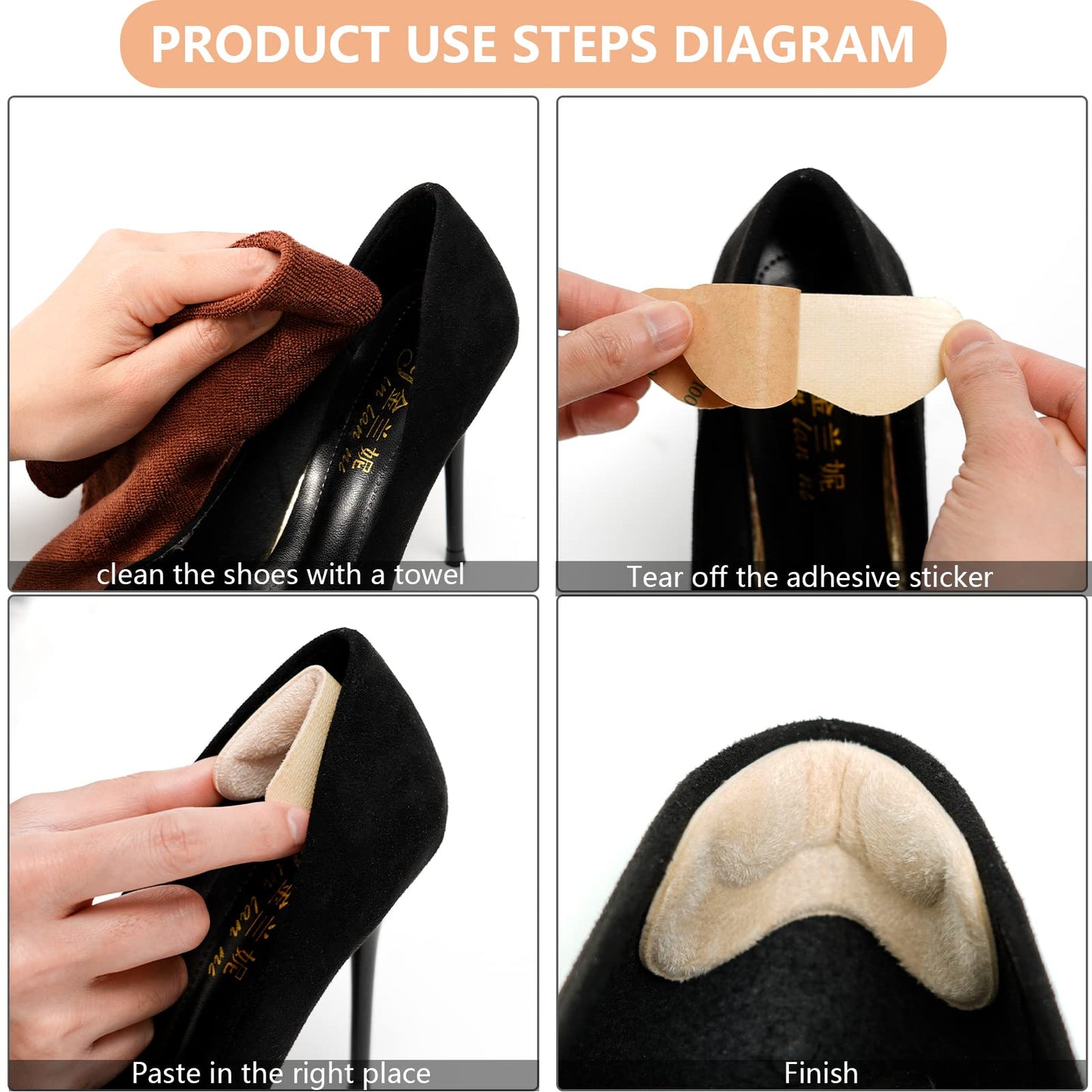 Pairs Shoe Heel Pads Suede,PairsHeelCushion Pads,Heel Grips Liner Cushions InsertsforLoose Shoes,Heel Pads InsertPreventToo Big,Blisters, Heel Slipping,FillerforLoose Shoe Fit (6 Black)