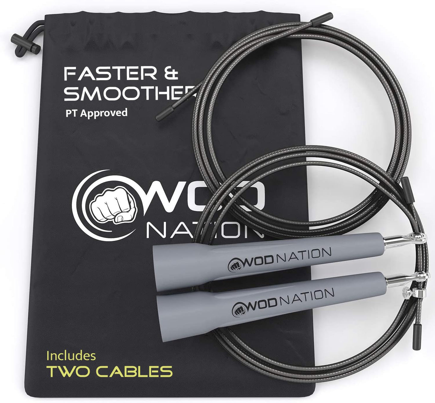 WOD Nation Adjustable Speed Jump Rope for Men, Women & Kids, Fitness - Gray Skipping Rope for Boxing, MMA, Endurance, and Gym Workout