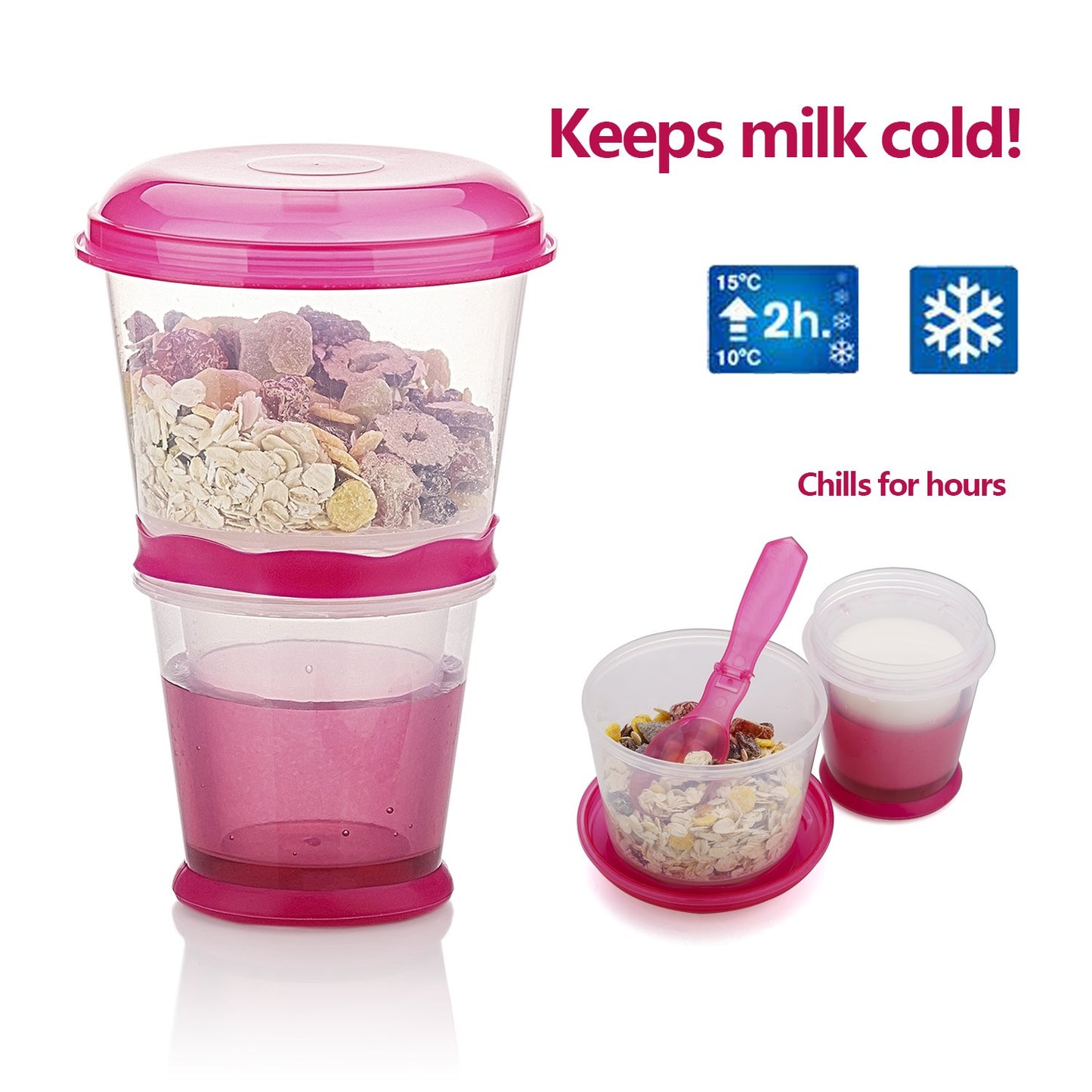 Cereal On the Go Cups Breakfast Drink Cups Portable Yogurt and Cereal To-Go Container Cup (Rose Red)