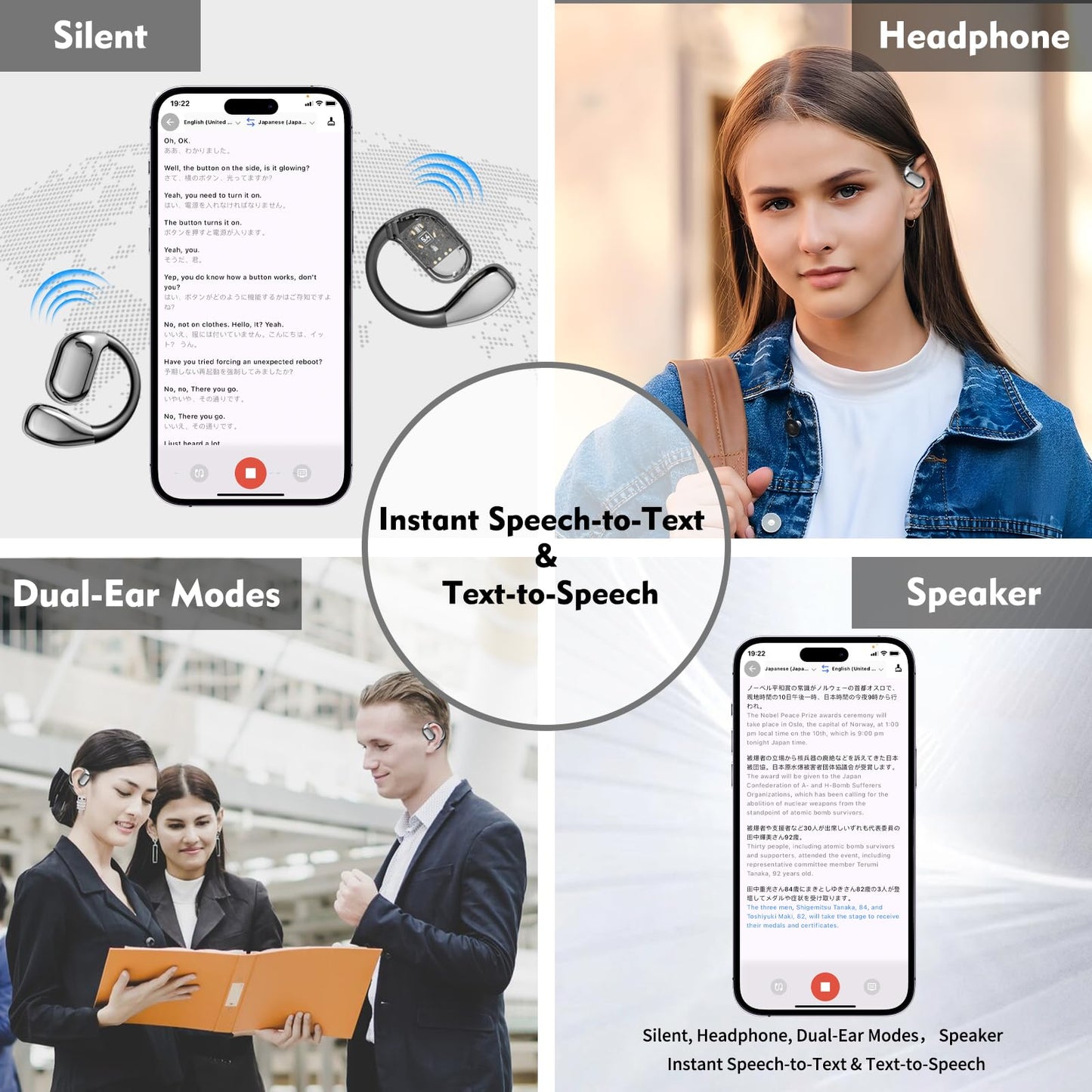 AI-Powered Earbud Translator in Real Time – 144-Language Translation Device with Two-Way Communication, Bluetooth Wireless Earbuds, Earphones iOS & Android Compatible for Travel, Business