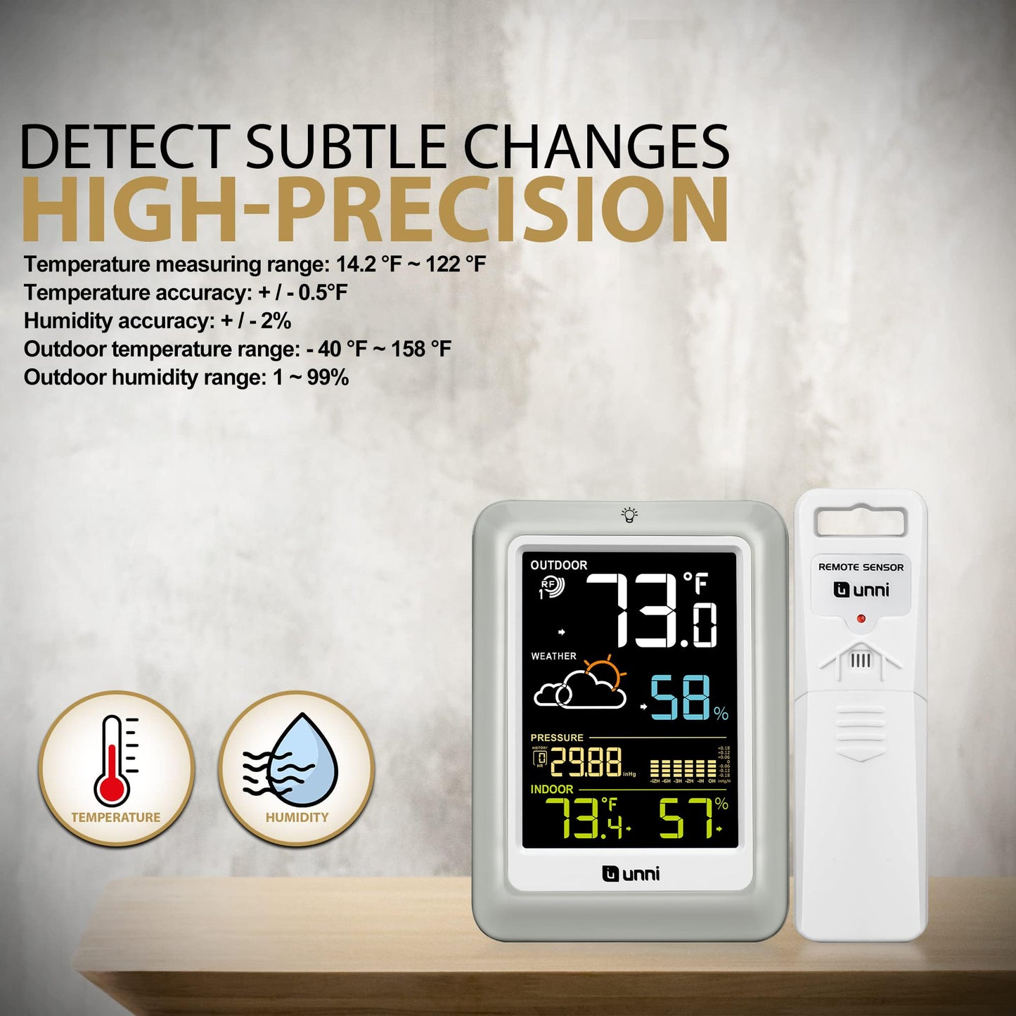 Wireless Weather Stations, with 330ft Range Sensor and Adjustable Backlight Inside Outside Monitor (Colorful)