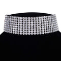 Zealmer Wide Fake Diamond Choker 8 Row White Gold Plated