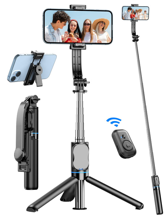 Selfie Stick, 41'' Extendable Phone Tripod Stand with Phone Holder & Detachable Remote, 360° Rotation Selfie Stick Tripod for Cell Phone Compatible with iPhone, Android, Samsung