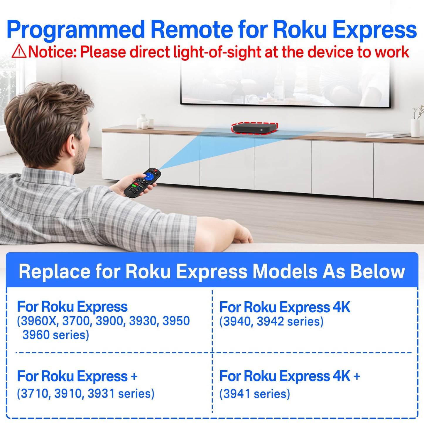 Programmable Remote for Roku Express 4K+, Express 4K Remote Replaces for Roku Express Remote with Volume Control for Roku Express Remote Replacement with Extra 9 Learning Keys (Not for Roku Stick)