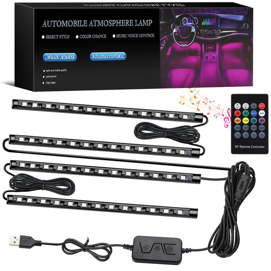 Etre Jeune Led Lights for Car Interior, 4 Pcs Multicolor Car Led Strip Lights with USB Port, App Control, Music Mode and DIY Mode, Car Accessories Interior for Women Men