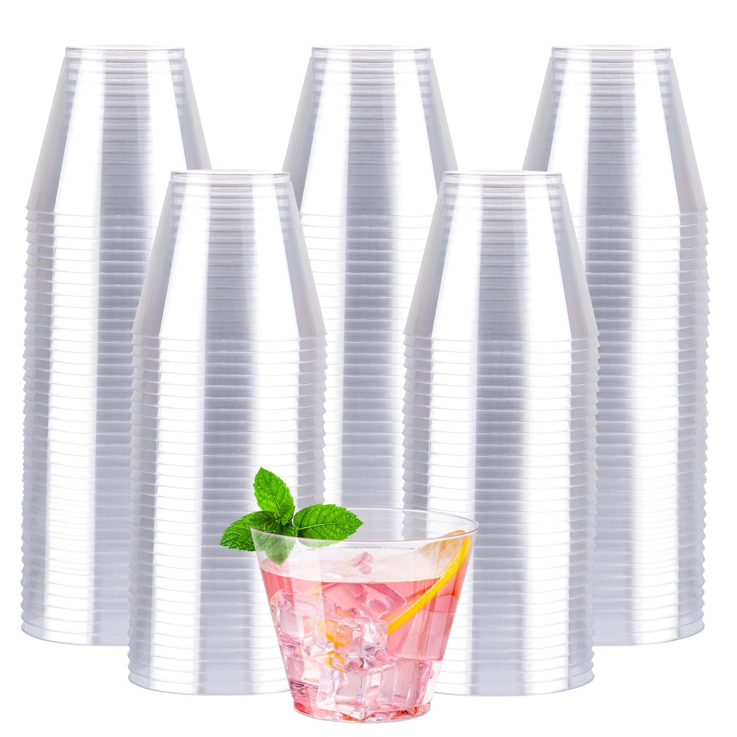 Paquete de 100 vasos de plástico transparente, vasos de plástico desechables de 9 oz para cócteles y bebidas, vasos desechables transparentes de primera calidad para bodas, día de la madre, día de Acción de Gracias y fiestas de Navidad