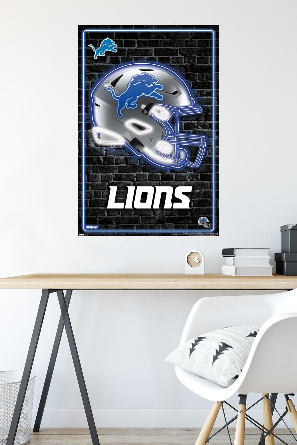 Póster de pared con el casco de neón número 23 de los Detroit Lions de la NFL de Trends International, 34 x 22,4 cm, versión sin marco