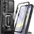 TONGATE for Samsung Galaxy S24 Plus Case, with Tempered Glass Screen Protector, Full Body Protection Military Grade Shockproof S24+ Plus Phone Case with Slide Camera Cover & Ring Kickstand, Black