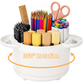 Organiseur de bureau rotatif à 360 degrés, porte-crayons pour bureau avec 5 compartiments et accessoires de plateau, organisateurs de fournitures de bureau, porte-stylo rotatif lisse pour la maison, le bureau, l'école (blanc)