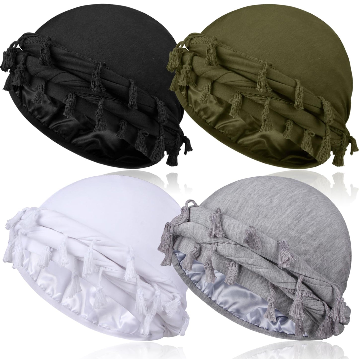 4 Pieces Satin Lined Turban Silky Head Wraps for Men, Halo Turban Mens Turban Head Scarf for Hair