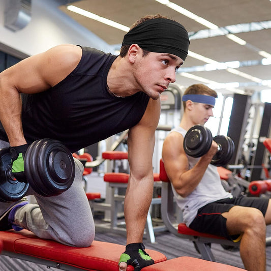 2 diademas deportivas para hombres y mujeres, bandas para el sudor para hacer ejercicio, correr, andar en bicicleta, yoga (negro y azul)