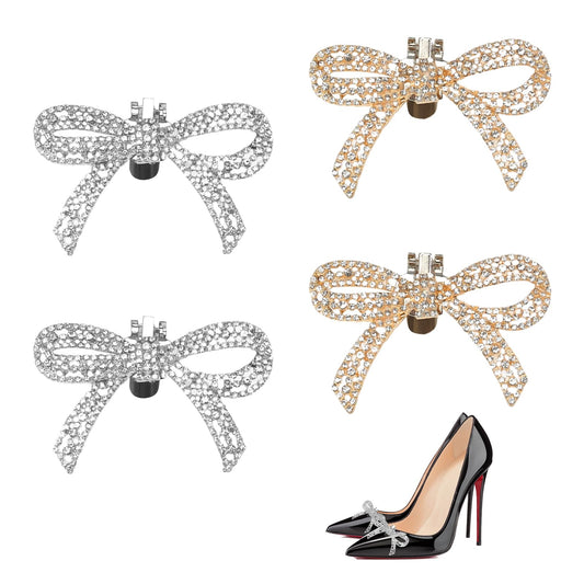 FASBET 4pcs Bow Shoe Clips Crystal RhineStone Bow Shoe Clips Women Heel Clips Shoe Charms Bow Clips for Shoes Party Bow Accessories for Women (Bow)