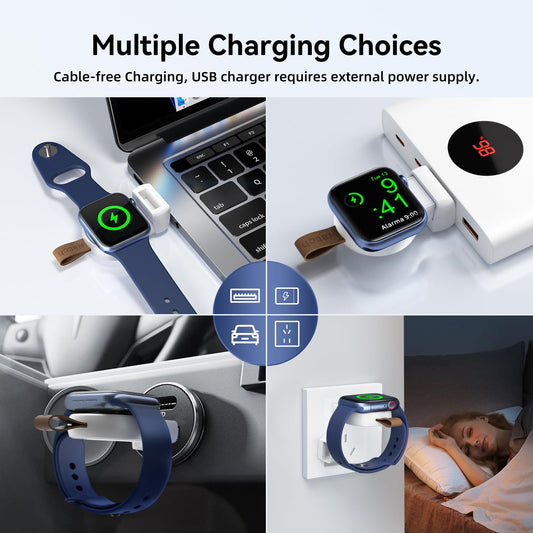 NEWDERY Charger for Apple Watch Portable iWatch USB Wireless Charger, Travel Cordless Charger with Light Weight Magnetic Quick Charge for Apple Watch Ultra2/1 Series 10 9 8 7 6 5 4 3 2 1 SE, White