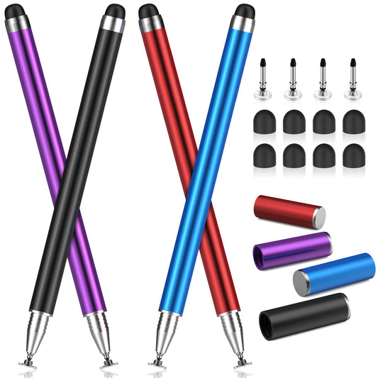 MEKO 4 Pack Stylus Pens for Touchscreens, 2-in-1 High Sensitivity&Precision Capacitive Stylus Pens for iPad iPhone Android Smartphone Tablets All Touchscreen Devices(4 Stylus + 12 Tips)