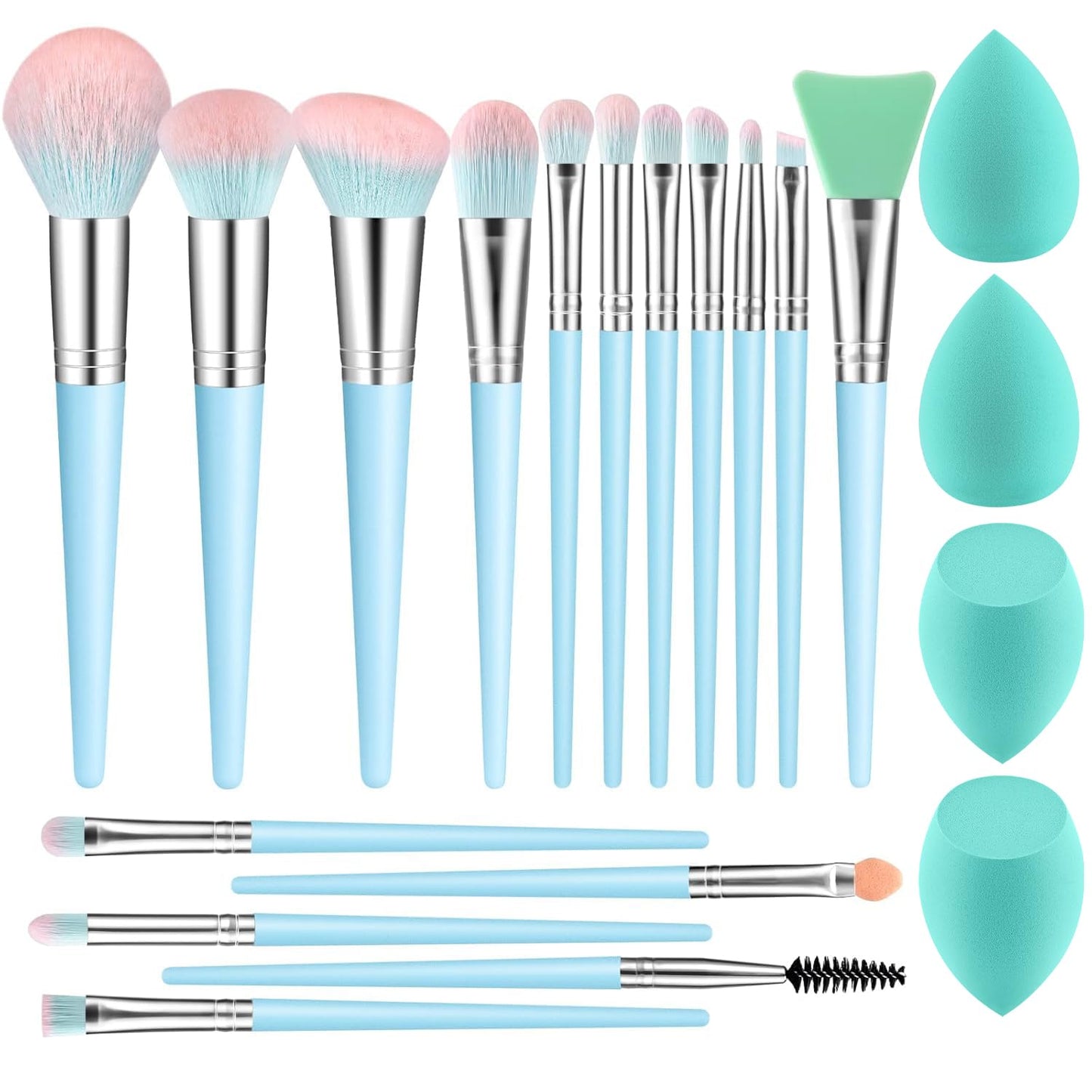 Makeup Brushes DUAIU 16pcs Professional Makeup Brush with Makeup Sponge Set Premium Synthetic Foundation Kabuki Eyebrow Concealers Blending Eye Shadow Brushes Make up Tool Kit (Blue)